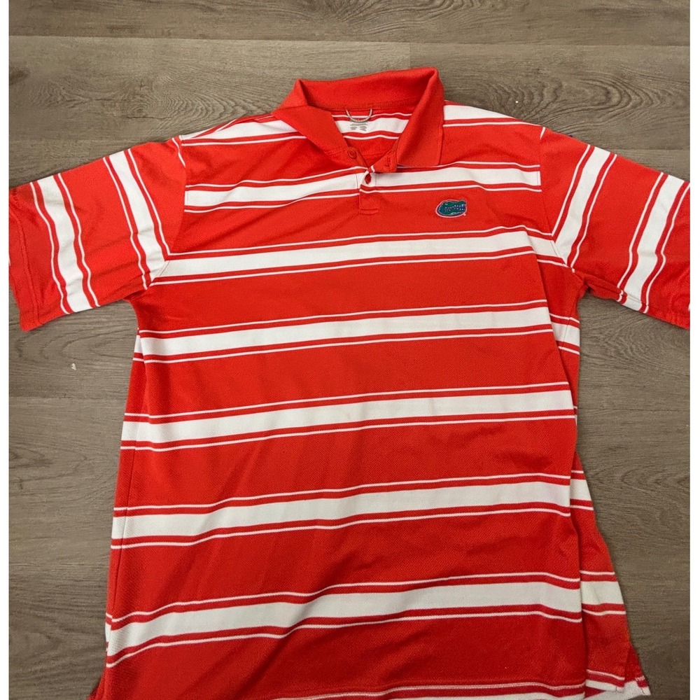 Columbia PFG Florida Gators Polo Shirt Mens XL Orange White Striped Short Sleeve